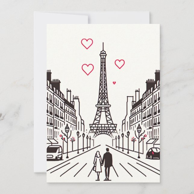 Cartes Pour Fêtes Annuelles Rencontre romantique à la Tour Eiffel - L'amour éc (Devant)