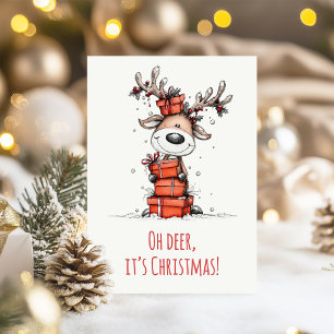 Cartes Pour Fêtes Annuelles Renne Amusant – « Oh Biche, C'est Noël » 