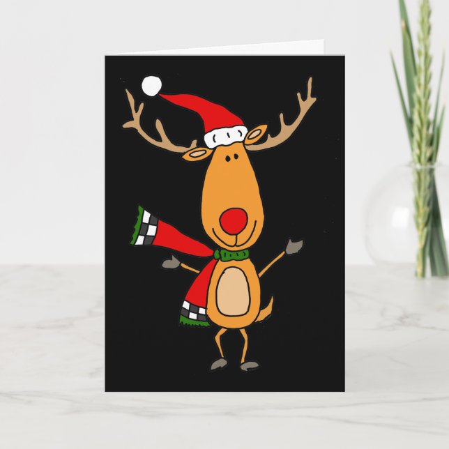 Cartes Pour Fêtes Annuelles Renne au nez rouge mignon drôle de Rudolph (Devant)