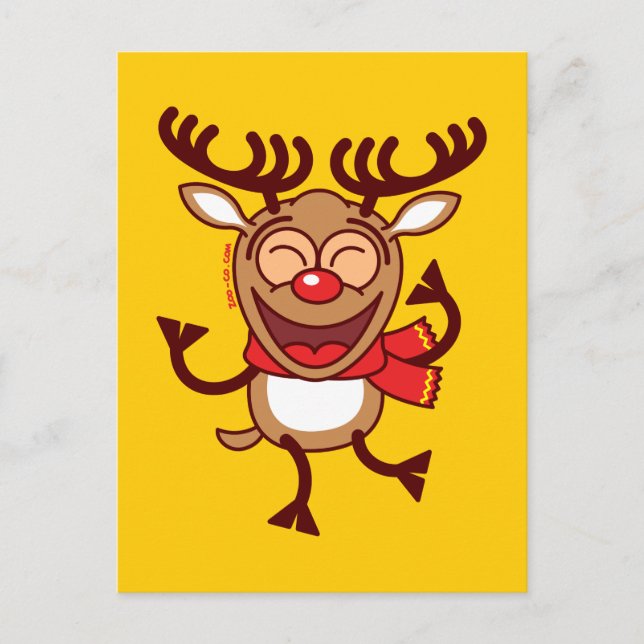 Cartes Pour Fêtes Annuelles Renne de Noël dansant d'un ton animé (Devant)