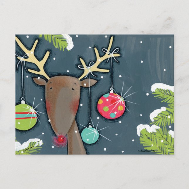 Cartes Pour Fêtes Annuelles Renne lumineux de Noël (Devant)