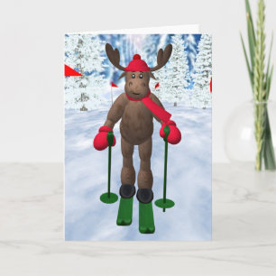 Cartes Pour Fêtes Annuelles Renne lunatique de ski de fond