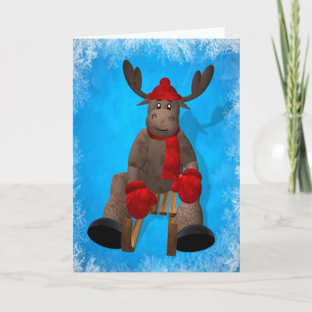 Cartes Pour Fêtes Annuelles Renne lunatique Sledding (Devant)