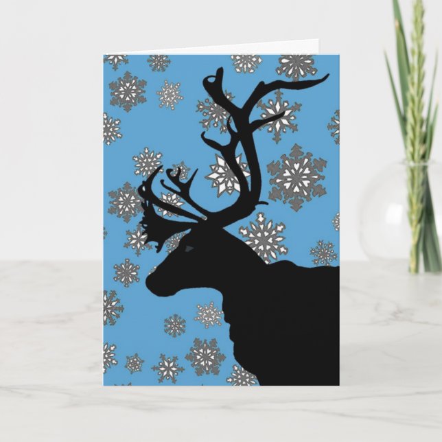 Cartes Pour Fêtes Annuelles Renne noir avec des flocons de neige (Devant)