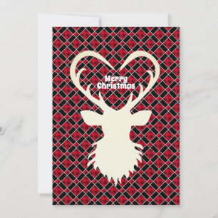 Cartes Pour Fêtes Annuelles Renne sur fond de damier noir et rouge de Noël