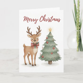 Cartes Pour Fêtes Annuelles Renne vintage et sapin de Noël