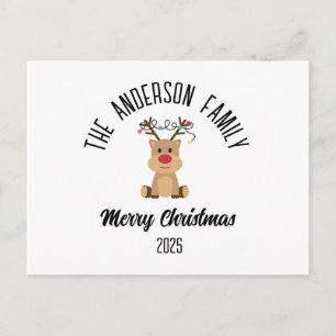 Cartes Pour Fêtes Annuelles Renneau de Noël avec lumières nom personnalisé