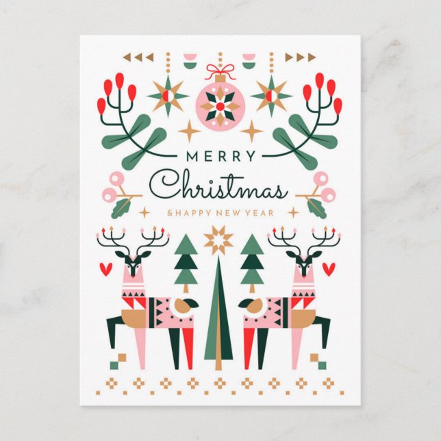 Cartes Pour Fêtes Annuelles Renneaux géométriques de Noël (Devant)