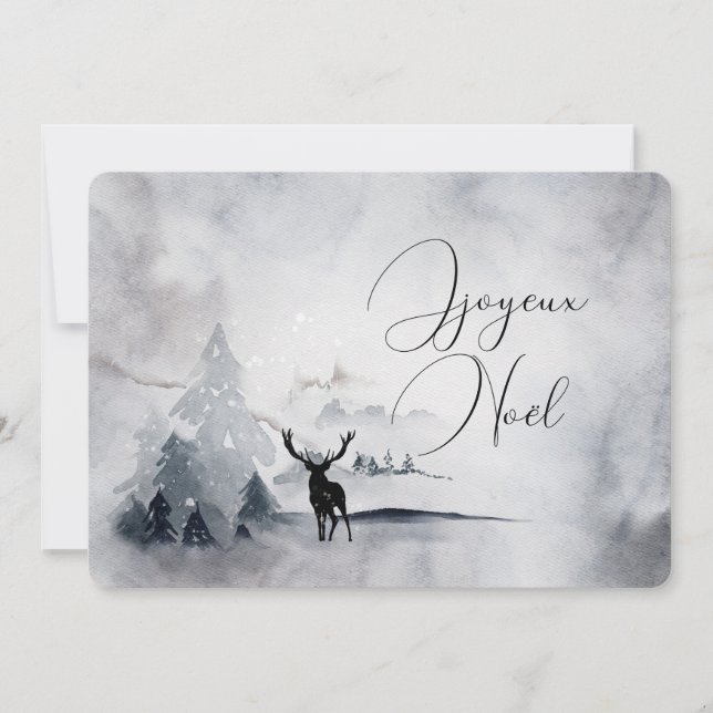 Cartes Pour Fêtes Annuelles Rennes avec Gros Antlers Aquarelle Noël (Devant)