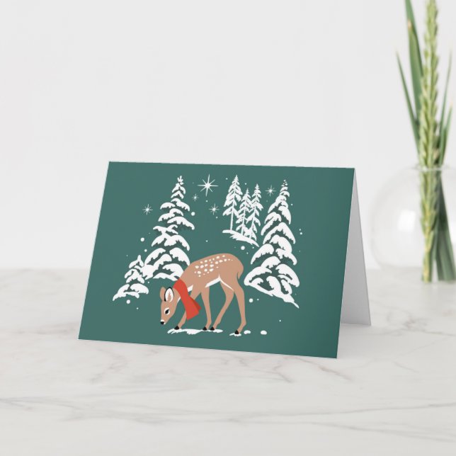 Cartes Pour Fêtes Annuelles Rennes de bois en hiver (Devant)