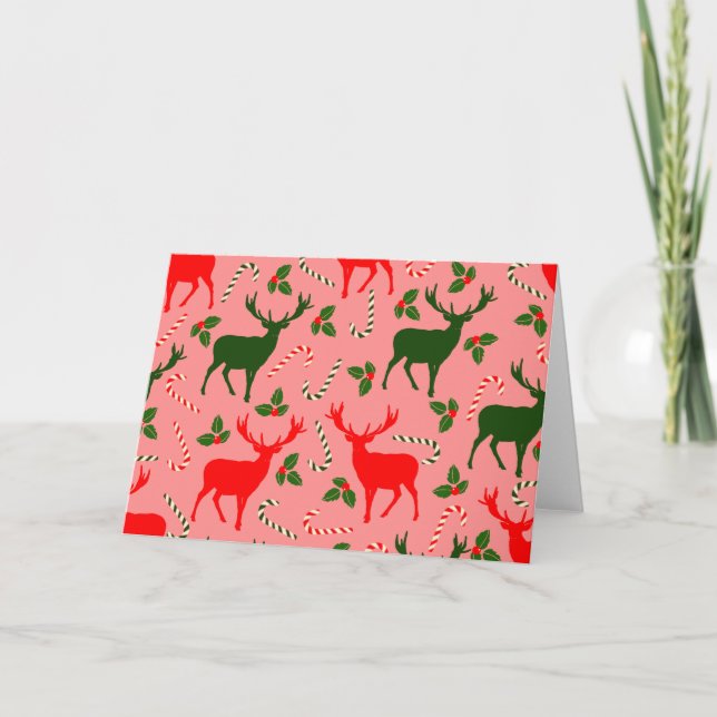 Cartes Pour Fêtes Annuelles rennes de noël rose (Devant)