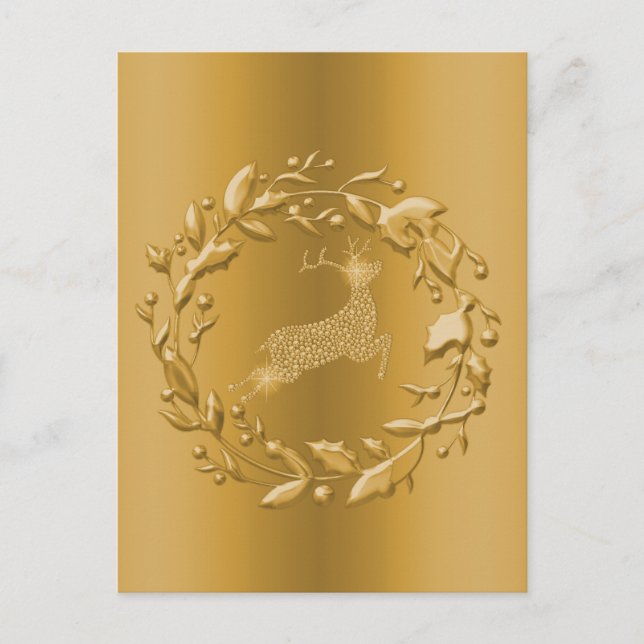Cartes Pour Fêtes Annuelles Rennes d'or et couronne Noël (Devant)