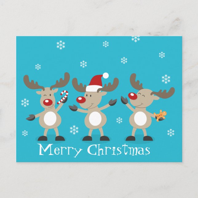 Cartes Pour Fêtes Annuelles Rennes drôles de Joyeux Noël (Devant)