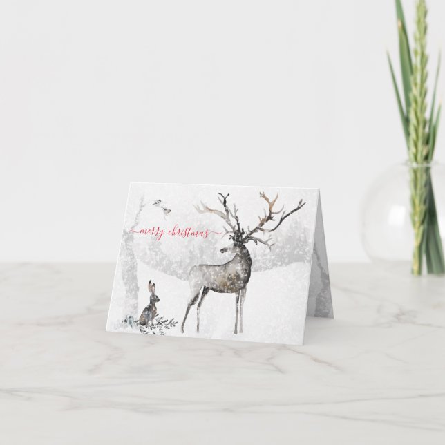 Cartes Pour Fêtes Annuelles Rennes Et Amis Des Bois D'Hiver Neige (Devant)