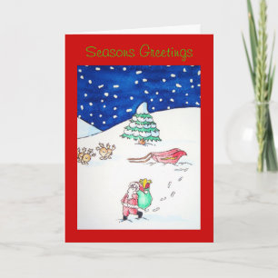 Cartes Pour Fêtes Annuelles rennes et père Noël livrant des cadeaux pour noël