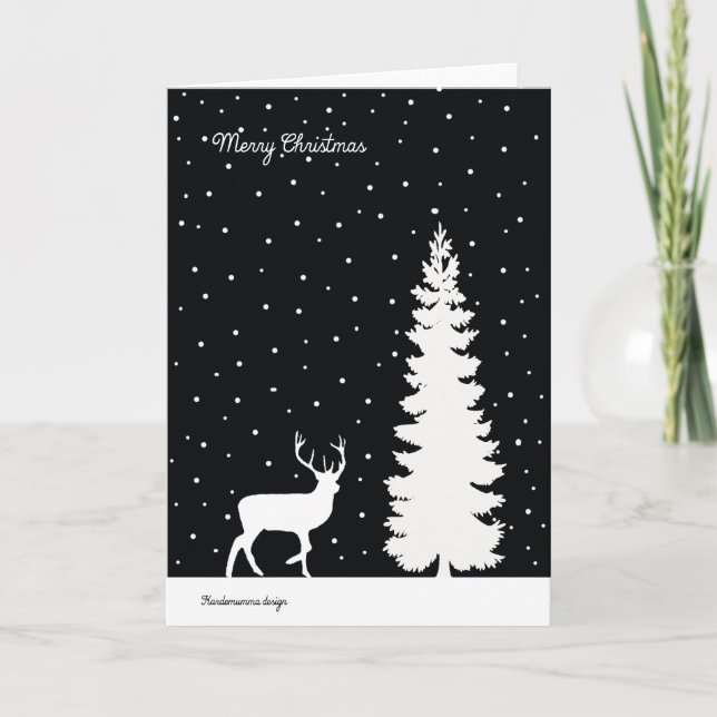 Cartes Pour Fêtes Annuelles Rennes et sapin de Noël - neige tombante (Devant)
