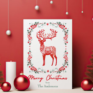Cartes Pour Fêtes Annuelles Rennes scandinaves rouges Élégant Noël