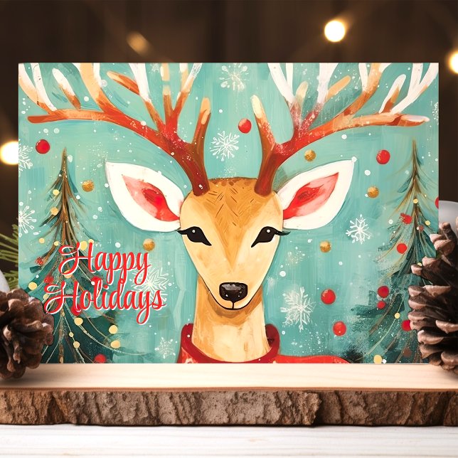 Cartes Pour Fêtes Annuelles Rennes Whimsical avec les arbres de Noël (Créateur téléchargé)