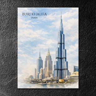 Cartes Pour Fêtes Annuelles Repère iconique Burj Khalifa Dubaï aquarelle