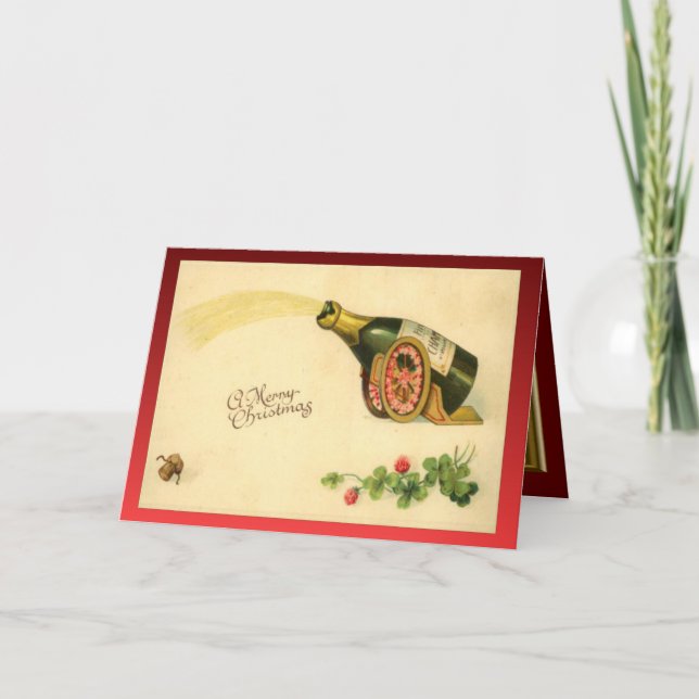 Cartes Pour Fêtes Annuelles Réplique Noël Vintage, Bouteille de champagne (Devant)