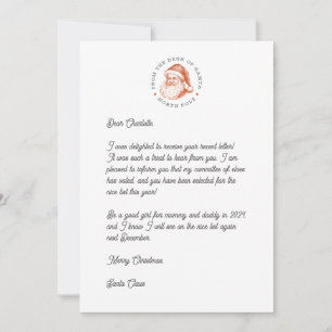 Cartes Pour Fêtes Annuelles Réponse à la lettre Père Noël sur la papeterie Pèr