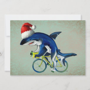 Cartes Pour Fêtes Annuelles Requin à vélo avec le chapeau de Santa