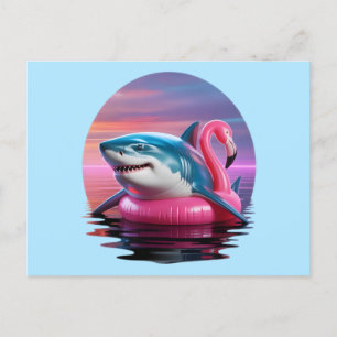 Cartes Pour Fêtes Annuelles Requin amusant dans la piscine de Flamant rose Flo