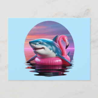 Cartes Pour Fêtes Annuelles Requin amusant dans la piscine de Flamant rose Flo