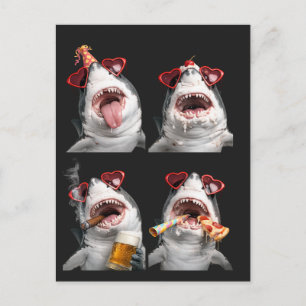Cartes Pour Fêtes Annuelles Requins Mignons avec Lunettes de Soleil en Forme d