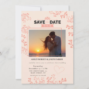 Cartes Pour Fêtes Annuelles Réservez la Date – Élégante Photo de Mariage Flora