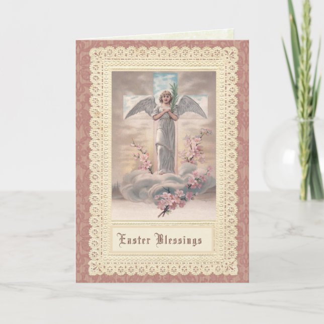 Cartes Pour Fêtes Annuelles Résurrection de Pâques Croix Angel Eucharistie cat (Devant)