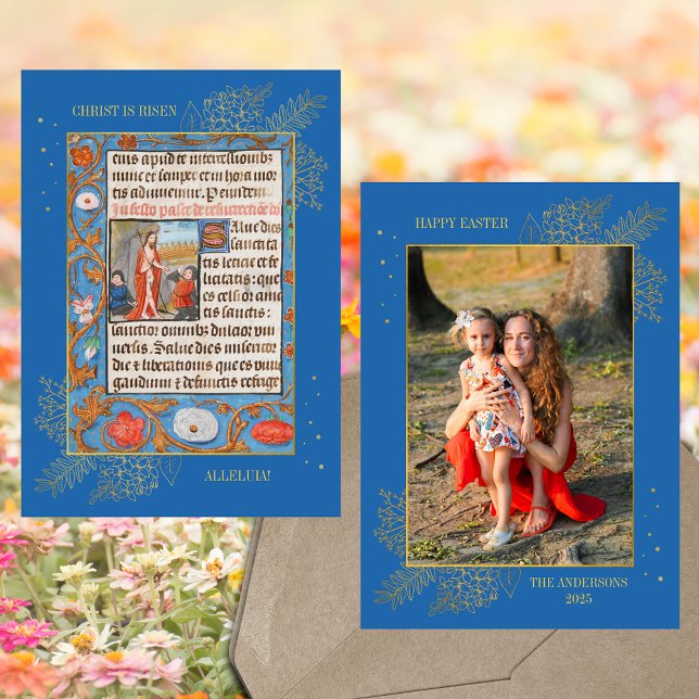 Cartes Pour Fêtes Annuelles Résurrection médiévale catholique Famille de Pâque (Christian Catholic Medieval Resurrection of Jesus Christ is Risen Easter Family Photo Holiday Card)