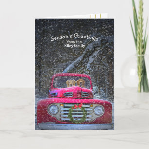 Cartes Pour Fêtes Annuelles Retriers d'or de Noël en vieux camion rouge