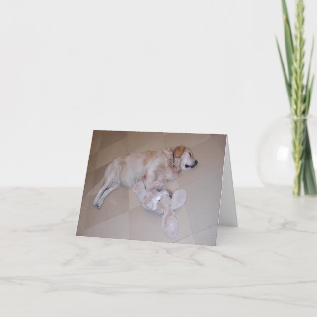 Cartes Pour Fêtes Annuelles Retriever dormant mignon avec lapin de jouet (Devant)