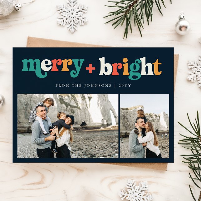 Cartes Pour Fêtes Annuelles Retro 3 Photo Coloré Joyeux et brillant Noël (Créateur téléchargé)