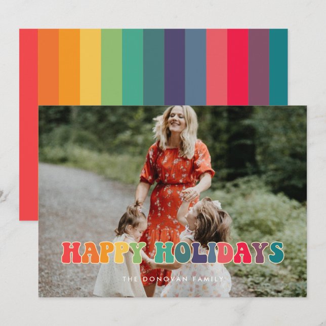 Cartes Pour Fêtes Annuelles Retro 60s Hippie Fun Happy Holidays Photo (Devant / Derrière)