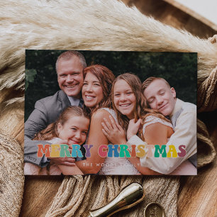 Cartes Pour Fêtes Annuelles Retro 60s Hippie Fun Joyeux Noël Famille Photo