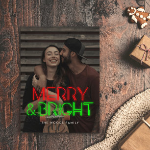 Cartes Pour Fêtes Annuelles Retro 80s Lumières Neon Merry & Bright photo