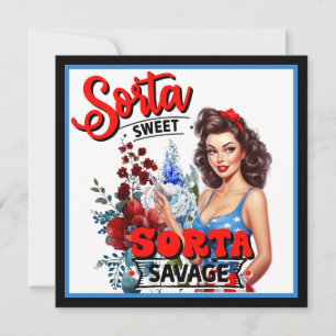 Cartes Pour Fêtes Annuelles Retro American Pinup_ Sorta Sweet Sorta Savage