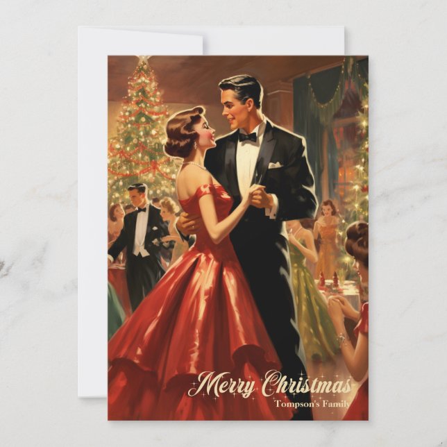 Cartes Pour Fêtes Annuelles Retro aquarelle Noël famille danse (Devant)