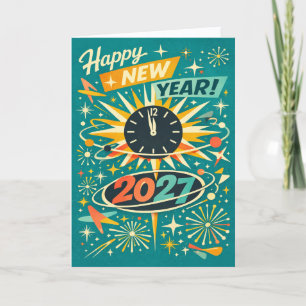 Cartes Pour Fêtes Annuelles Rétro Atomique Milieu du Siècle Bonne Année 2027