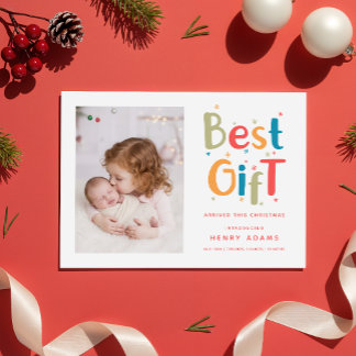 Cartes Pour Fêtes Annuelles Retro Baby's First Christmas Birth Announcement