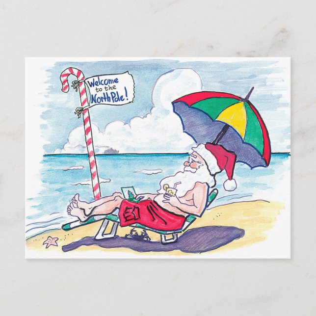 Cartes Pour Fêtes Annuelles Retro Beach Santa Claus Noël (Devant)