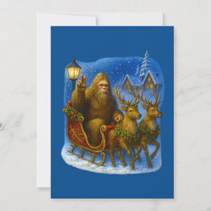 Cartes Pour Fêtes Annuelles Rétro Bigfoot Père Noël & Renne Vintage 90s Cosy