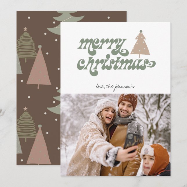 Cartes Pour Fêtes Annuelles Retro Boho Merry Christmas Photo Holiday Card (Devant / Derrière)