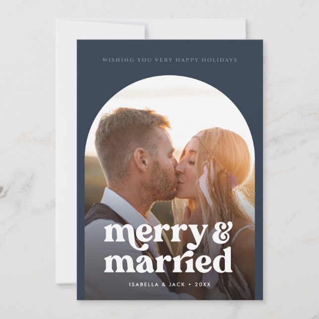 Cartes Pour Fêtes Annuelles Retro Boho Merry Marry Photo Marine (Devant)