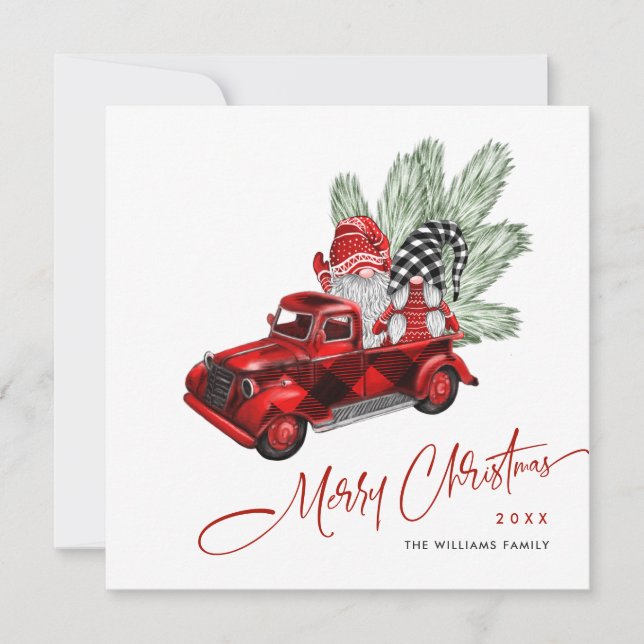 Cartes Pour Fêtes Annuelles Retro Buffalo Red Truck Gnomes Rustique Noël (Devant)