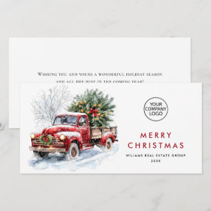Cartes Pour Fêtes Annuelles Retro Camion de la ferme rouge Arbre de Noël Entre