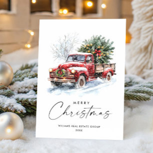 Cartes Pour Fêtes Annuelles Retro Camion de la ferme rouge Arbre de Noël Entre