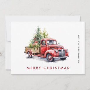 Cartes Pour Fêtes Annuelles Rétro Camion de la ferme rouge Noël Arbre de voeux